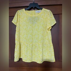 LOFT Yellow Short Sleeve Blouse with Peter Pan Collar